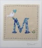 Hand-stitched letter M card with dove, heart and daisy flower - Image 3