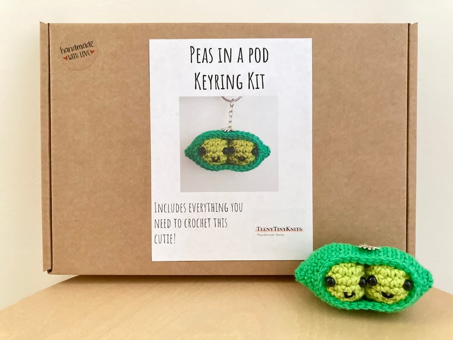 Crochet kit for a cute amigurumi vegetable keyring - pair of Peas in a Pod 