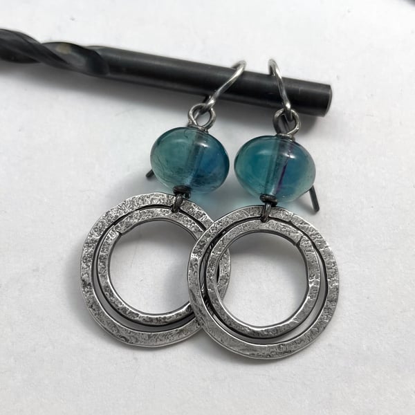 Oxidised Silver and blue fluorite ripple earrings