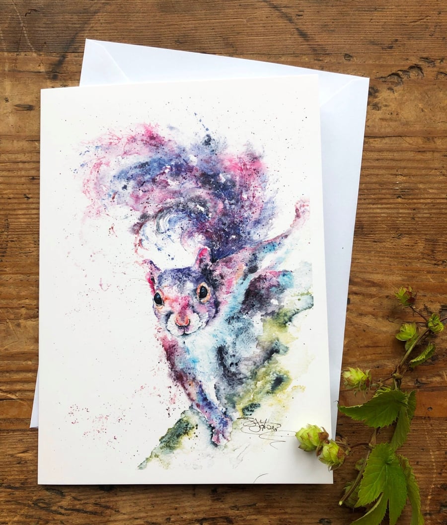 Grey Squirrel Card, Squirrel Greetings Card, Wildlife Art Card, Blank Birthday C