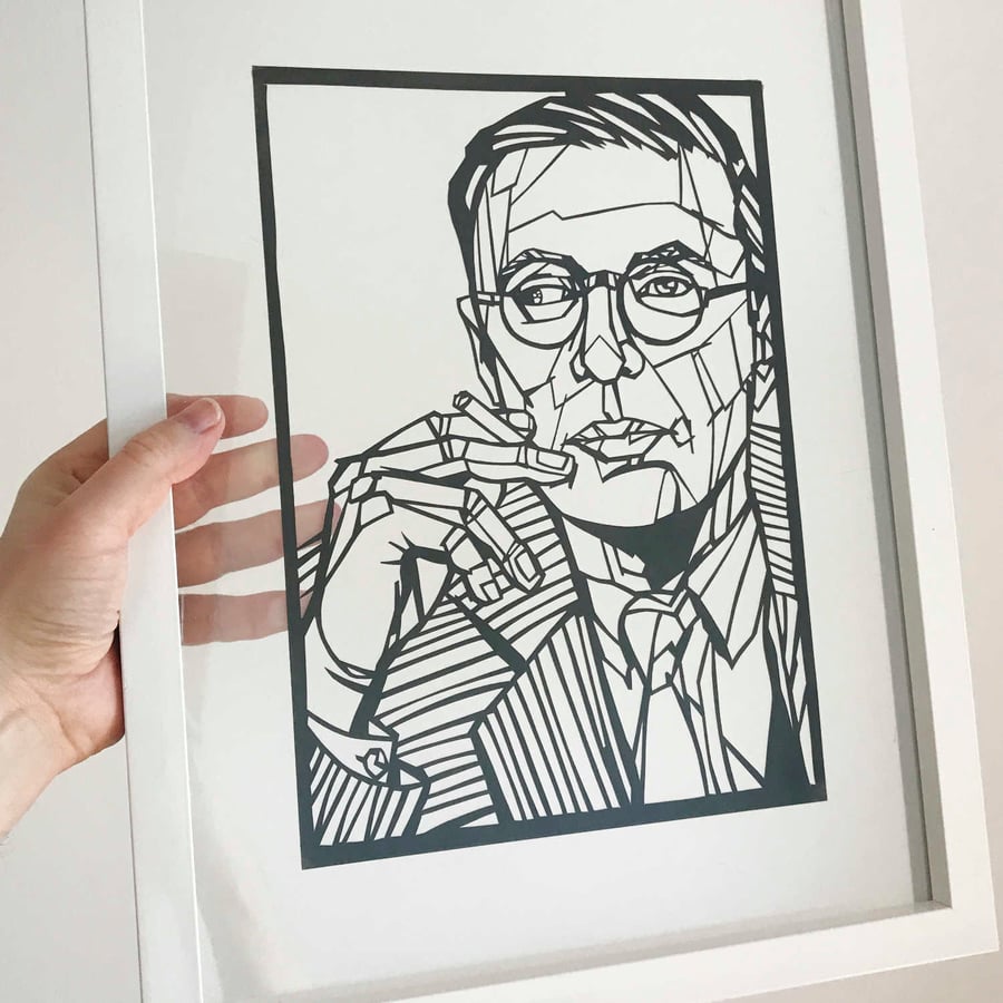 Jean-Paul Sartre handcrafted papercut - Available in 2 sizes - cut by hand