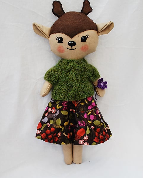 Deer Handmade Doll, Christmas fawn, Plush Deer, Stuffed Animal, Cloth Doll