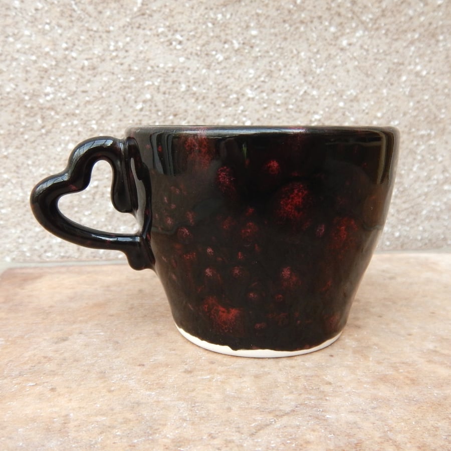 Espresso coffee cup mug with a heart handle pottery ceramic