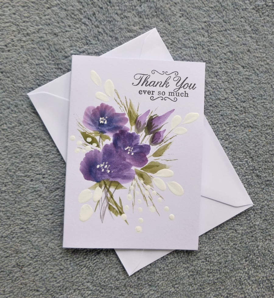 hand painted floral greetings card ( ref F295 )