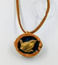 Handmade Wren Wildlife Pendant - Cast in Gold Resin, Polished Walnut Shell - Image 2