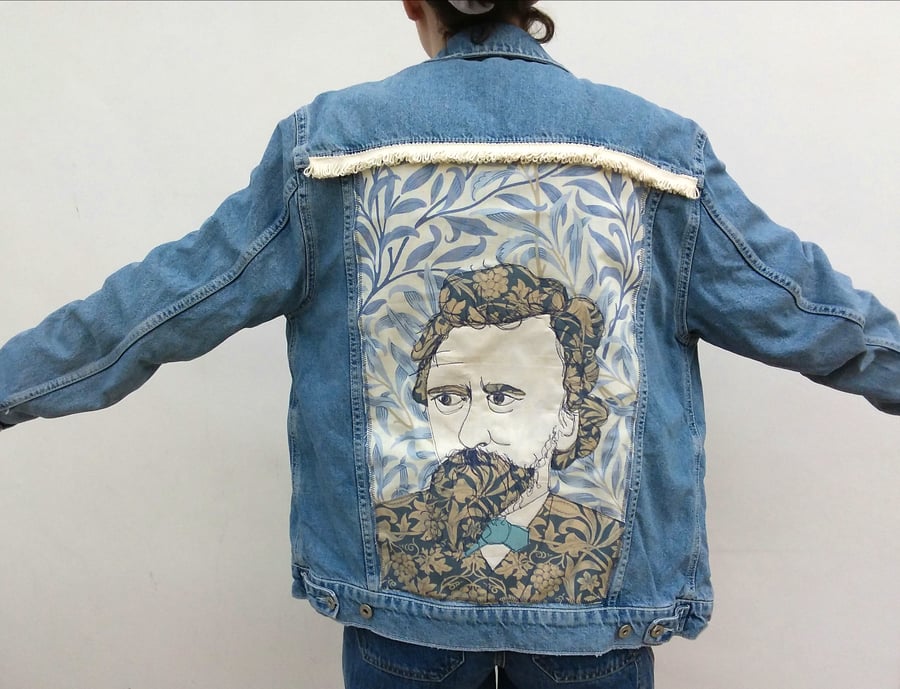 Upcycled denim jacket - William Morris on Willow (blue)