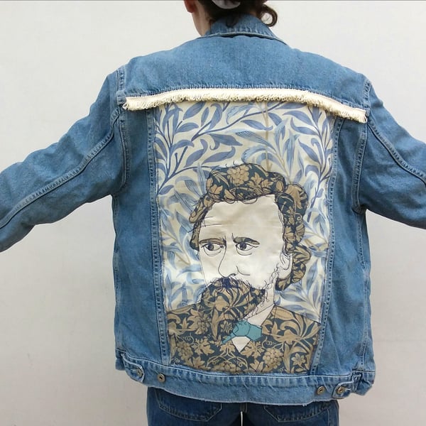 Upcycled denim jacket - William Morris on Willow (blue)