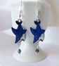 Whimsical Blue Shark Earrings with Silver plated ear wires