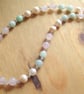 Rose Quartz, Amazonite, Swarovski crystals and Ivory freshwater pearl necklace - Image 1
