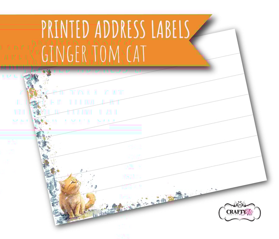 Printed self-adhesive address labels, beautiful ginger tom cat