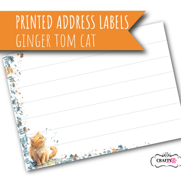Printed self-adhesive address labels, beautiful ginger tom cat
