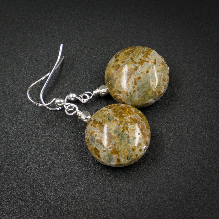 Natural ocean agate and Karen Hill tribe silver drop earrings