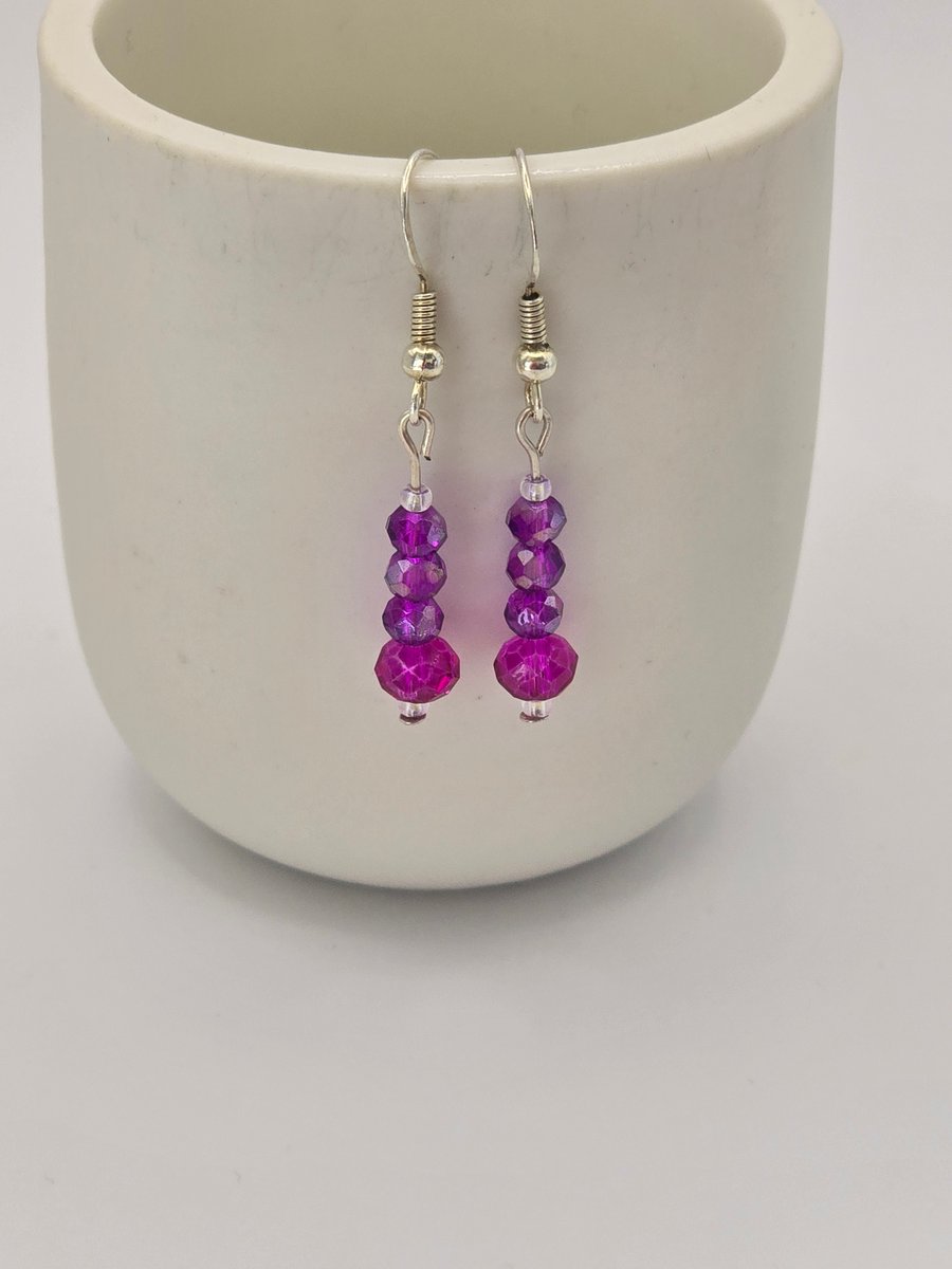 Purple and pink faceted rondelle earrings