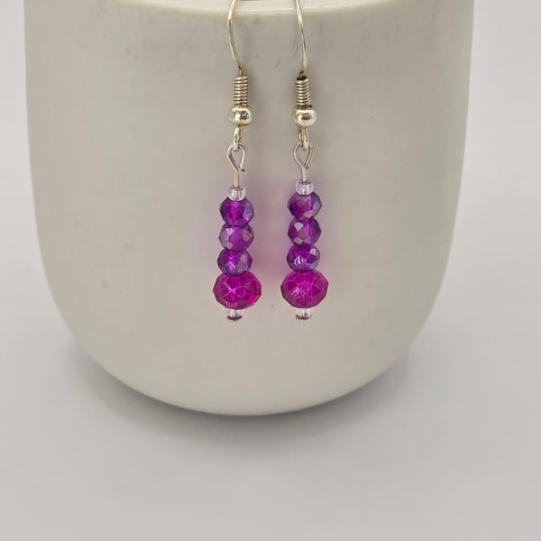 Purple and pink faceted rondelle earrings