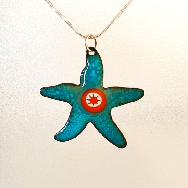 Starfish pendant with millefiori centre in enamelled copper 242