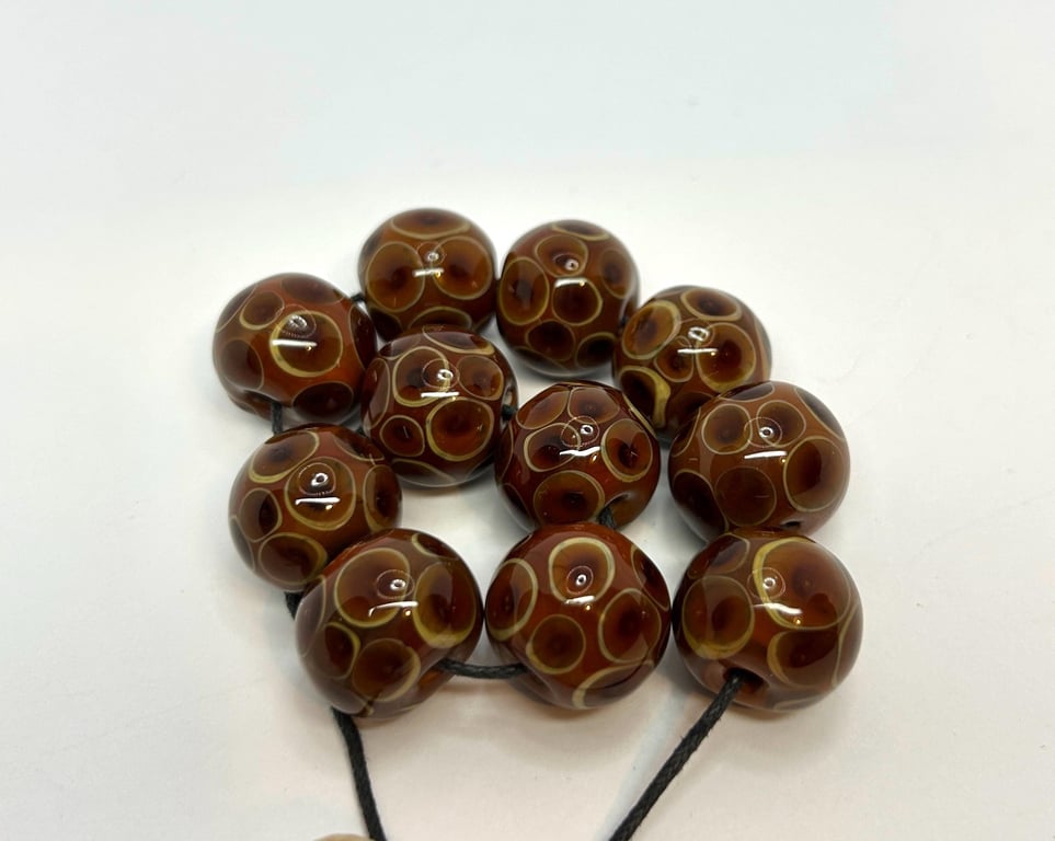 Handmade brown spotted lamp work glass beads