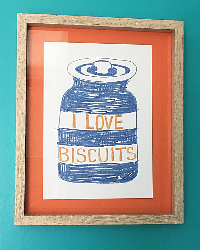 I Love Biscuits print by Jo Brown-cornishware TG Green inspired print