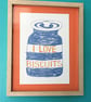 I Love Biscuits print by Jo Brown cornishware TG Green inspired print