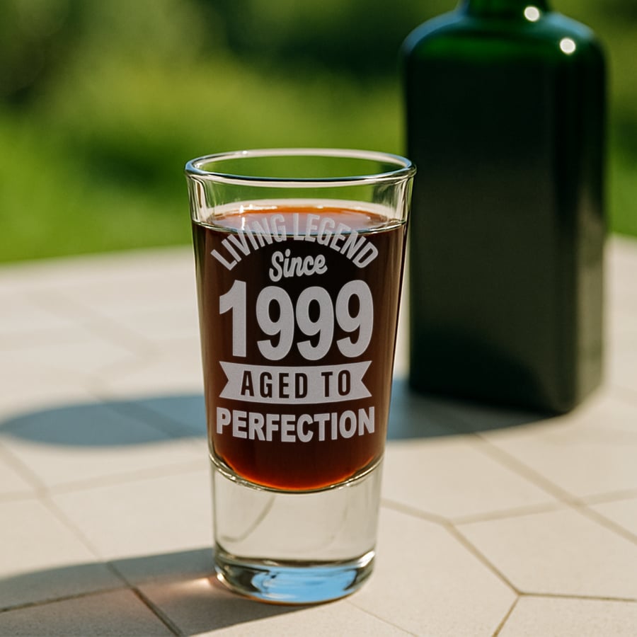 Personalised Engraved Shot Glass - Living Legend Since (Year) - Birthday Gift