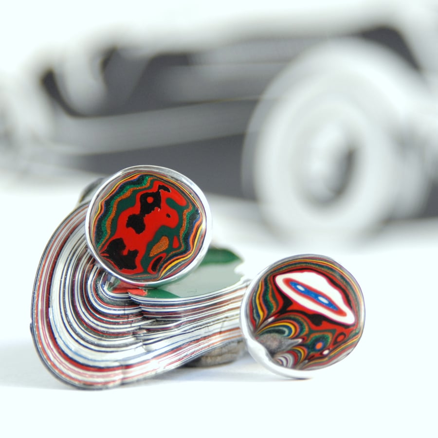 Round Kenworth fordite cufflinks 