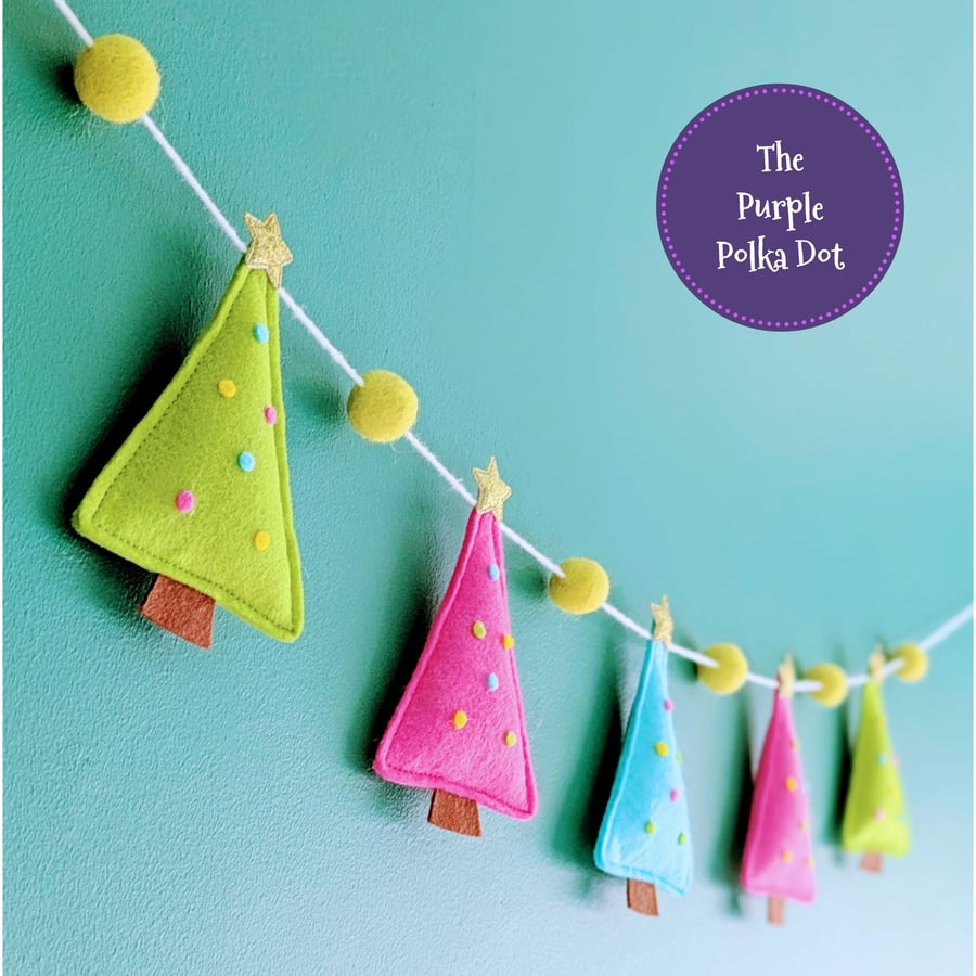 Christmas tree garland handmade from wool blend felt 