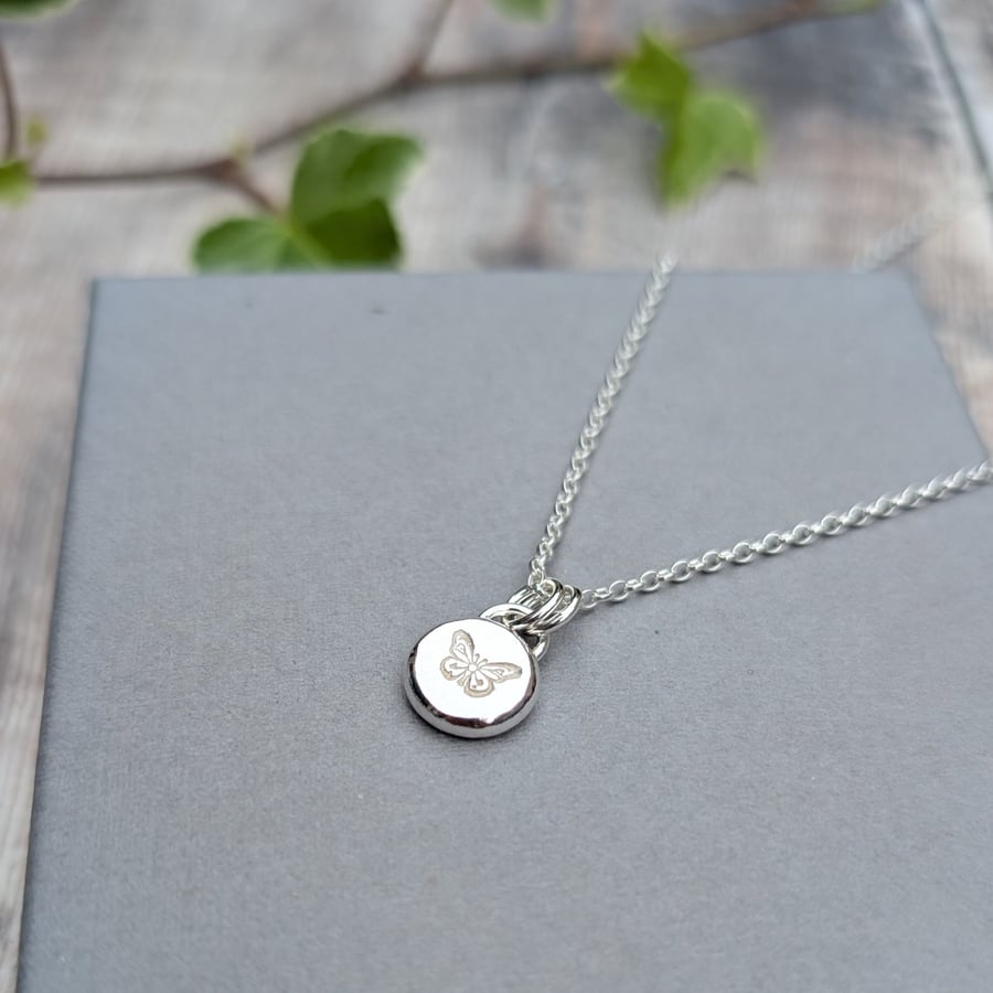 Sterling Silver Butterfly Pebble Necklace - JBJ2076