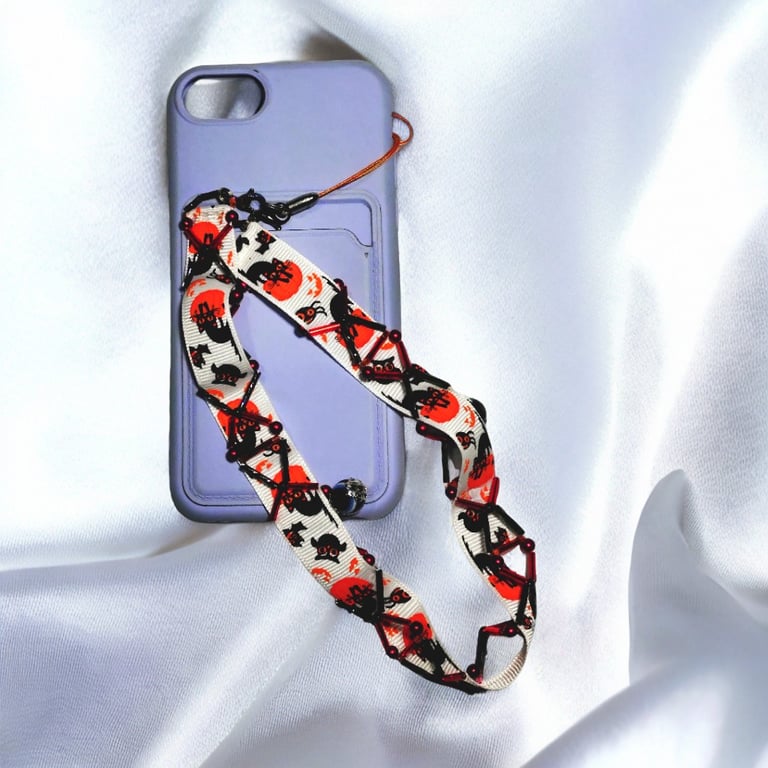 Halloween Ribbon Phone Strap with Beads and Evil Eye Charms