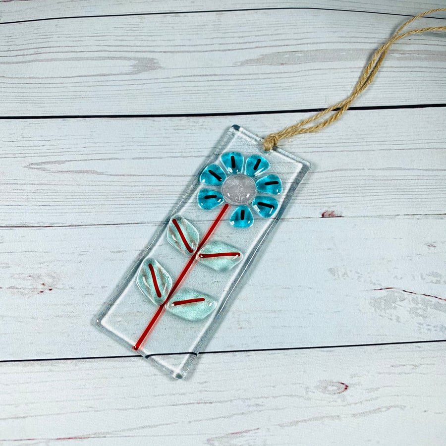 Fused glass hanging  retro style flower