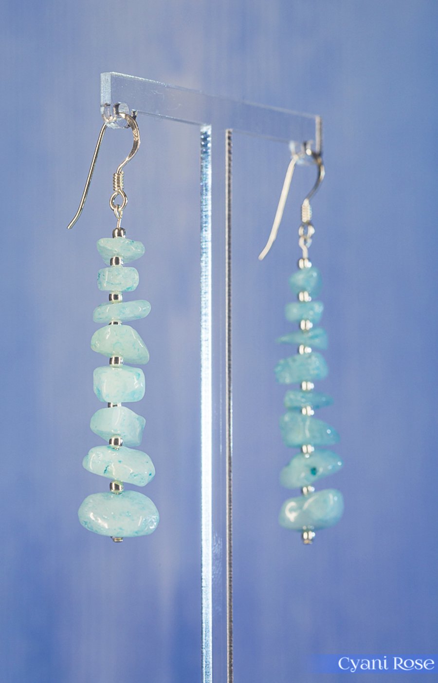 Dangle drop earrings with Blue Morganite and Sterling Silver