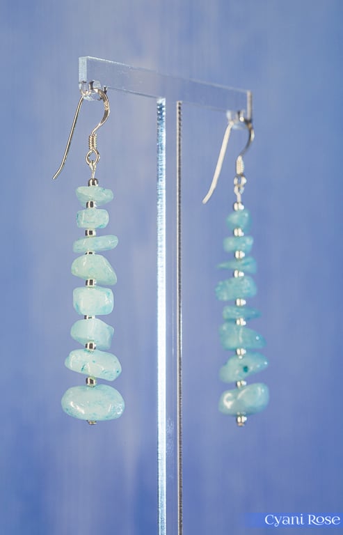 Dangle drop earrings with Blue Morganite and Sterling Silver