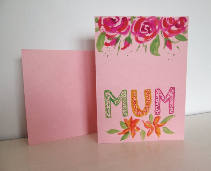 Blank Mothers day card. Card for Mum. Flower card original handpainted 