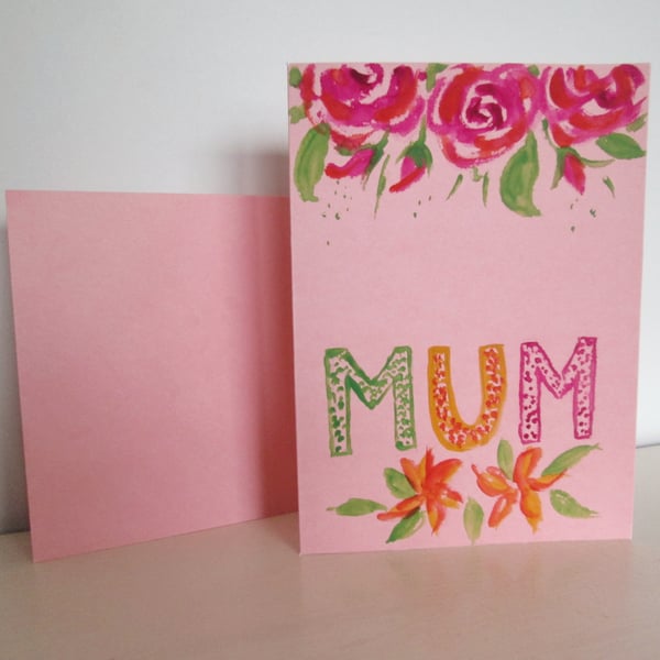 Blank Mothers day card. Card for Mum. Flower card original handpainted 