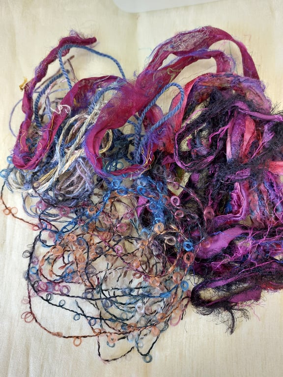 Pack of Textured Yarns and Threads for Textile Collage Mixed Media Emboridery