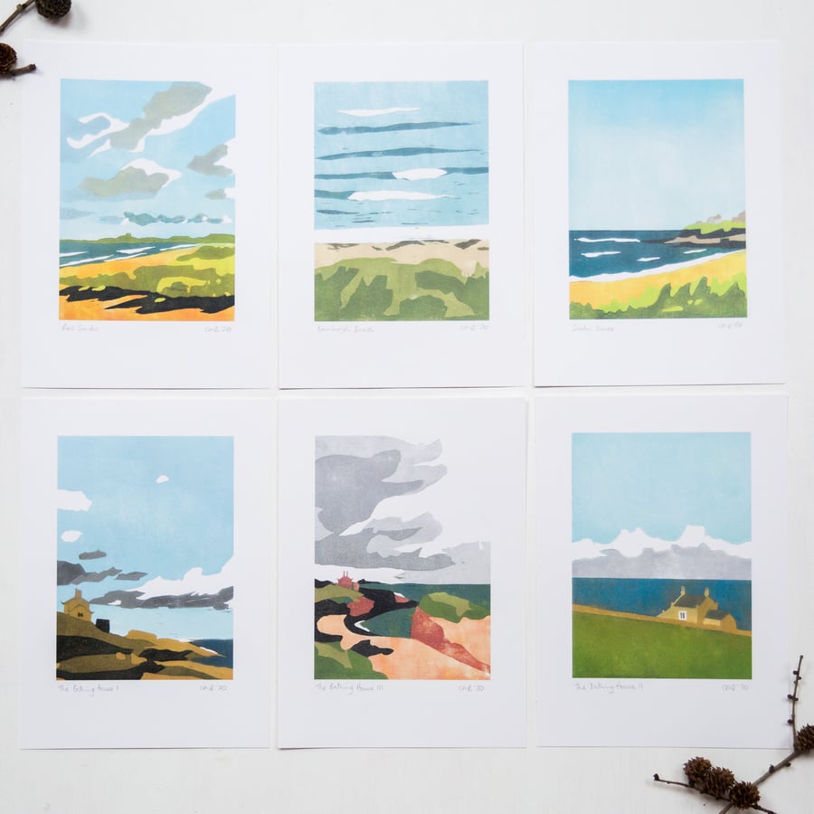 Set of six Northumberland Beach Prints