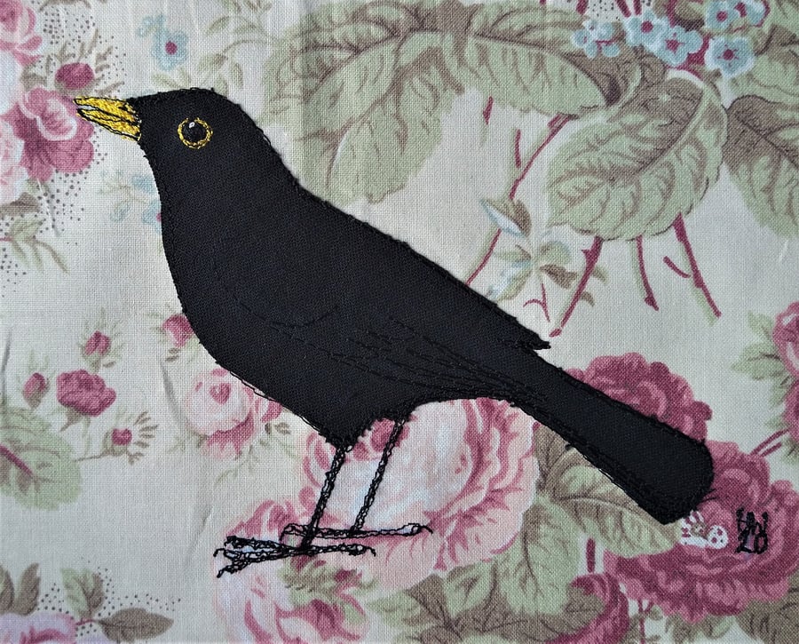 Floral Blackbird Embroidered Portrait