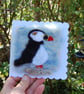 Birthday Card - Puffin, Needle felt card, wool card, wool painting, textile art - Image 2