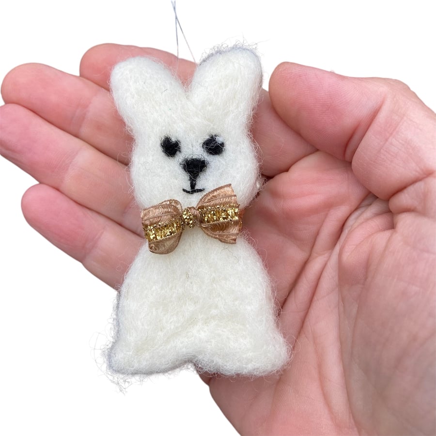 Easter bunny tree decoration, new baby token - white