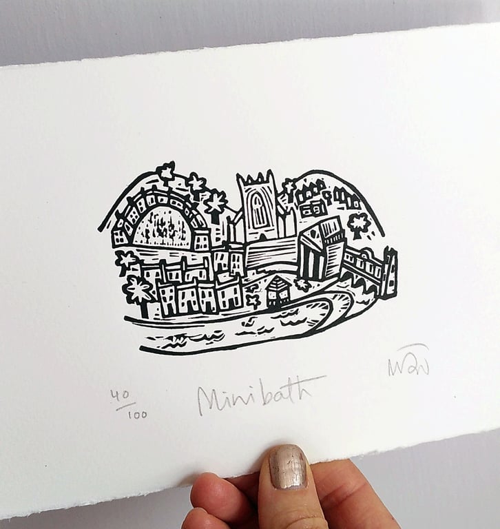 Mini Bath - original Lino Print, city of bath, somerset, 