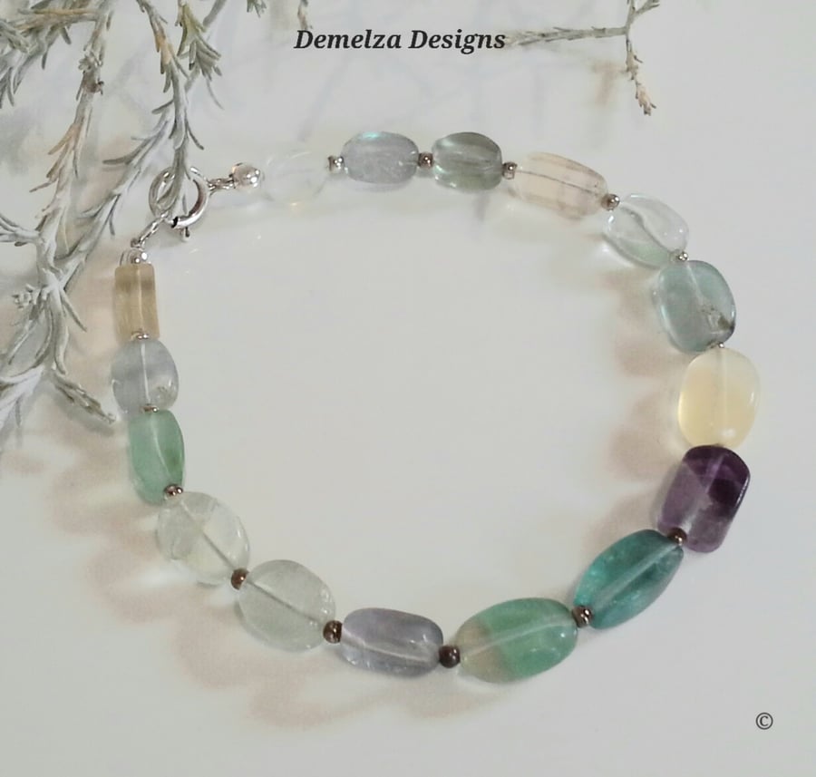 Multicoloured Fluorite Sterling Silver Bracelet 
