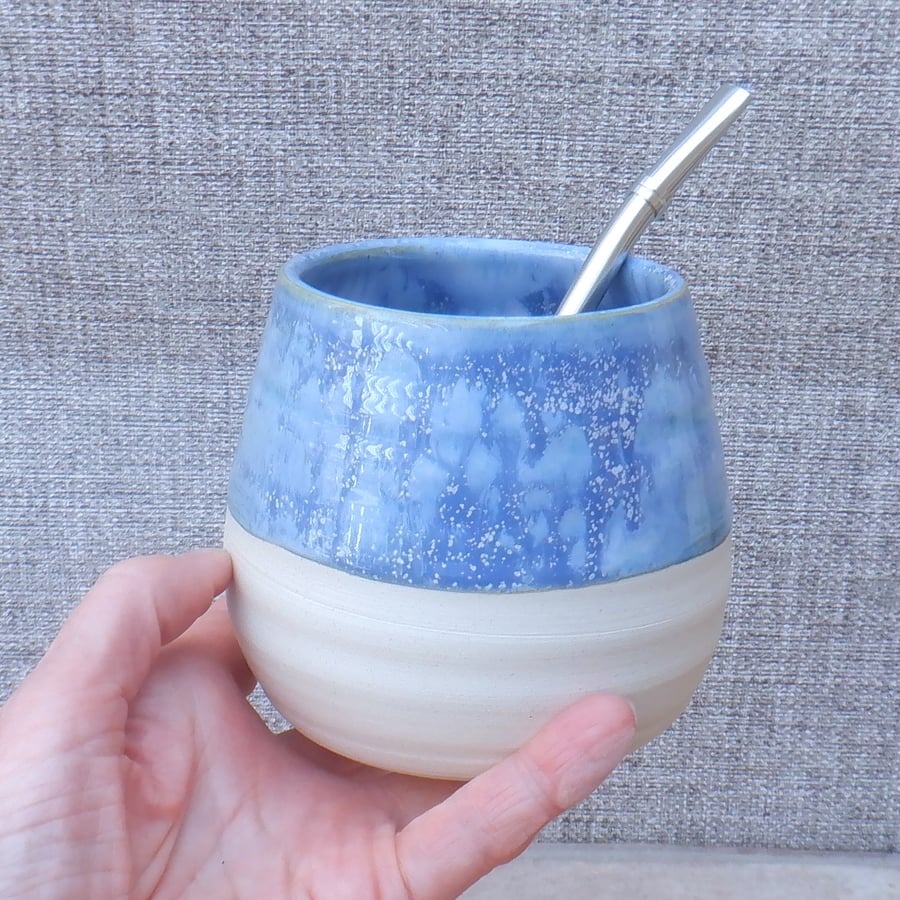 Yerba Mate gourd calabash cup bowl bombilla wheel thrown in stoneware pottery 