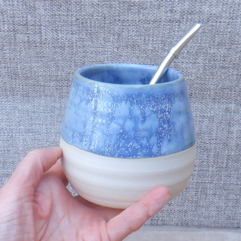 Yerba Mate gourd calabash cup bowl bombilla wheel thrown in stoneware pottery 