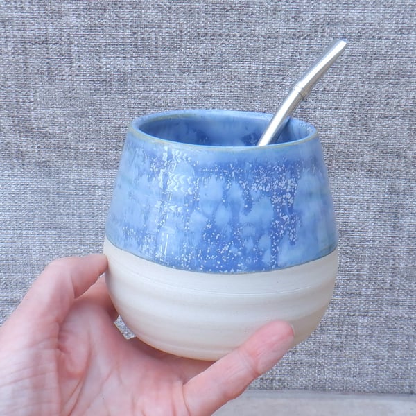 Yerba Mate gourd calabash cup bowl bombilla wheel thrown in stoneware pottery 