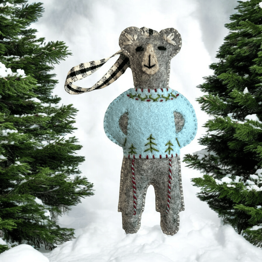 Fairisle Bear in a pale blue Christmas jumper