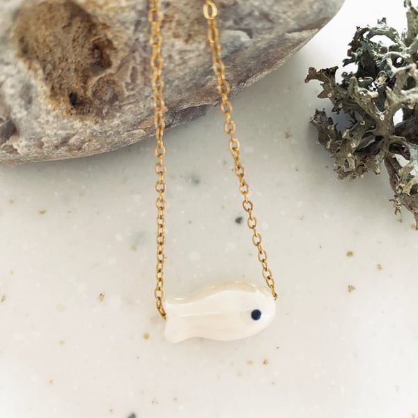 White Ceramic Fish Necklace