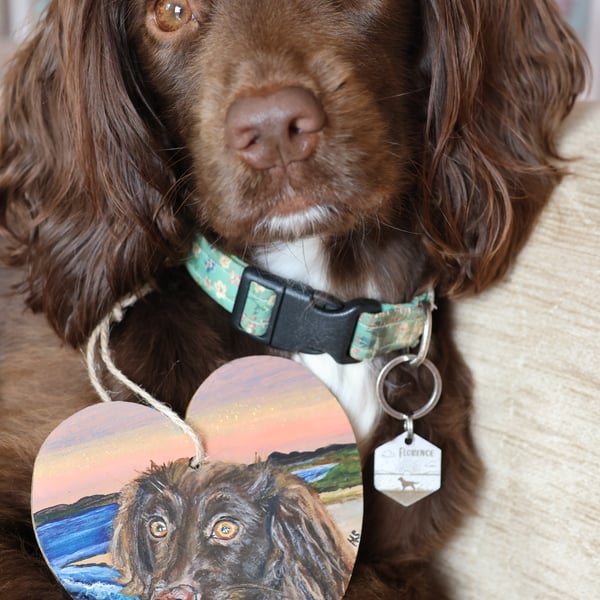 Personalised Pet Portrait in acrylics on 12cm x 12cm wooden heart