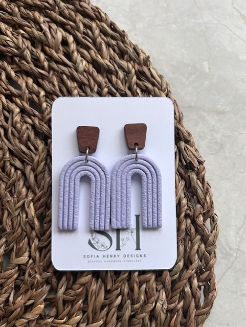 Boho Statement Jewellery - Textured Lilac Rainbow Arch Earrings 