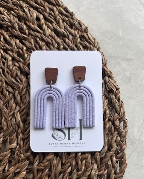 Boho Statement Jewellery - Textured Lilac Rainbow Arch Earrings 