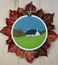 Autumn Landscape with Crofter's Cottage Scottish Textile Art Embroidery Hoop Art