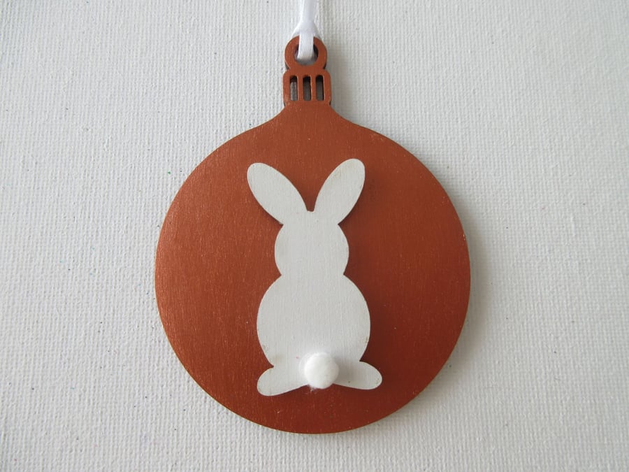 Hanging Decoration Christmas Tree Bauble Bunny Rabbit Copper White