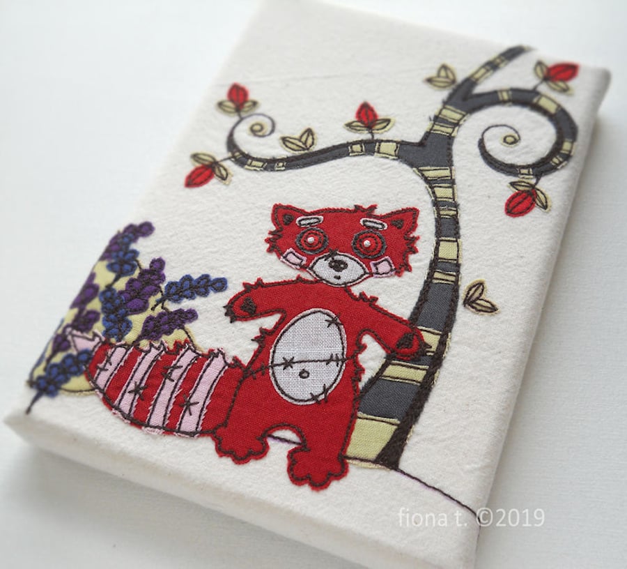 original freehand embroidery zombie red panda canvas textile art